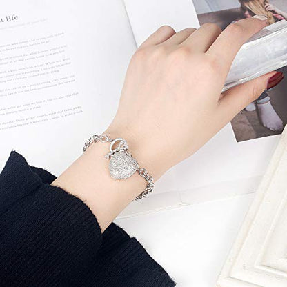 Dankadi New Products Women's 925 Sterling Silver Bracelet Fine Jewelry Shining Heart Bracelet 6-7-8 inch Solid Silver Accessories Birthday Party Gift