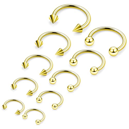Septum Rings 18G Surgical Steel Snake Bite Jewelry Long Spike & Round Horseshoe Lip Rings Smiley Piercing Jewelry for Women Men 6mm 8mm 10mm 12mm 14mm - color: 18G Gold - 6mm, 8mm, 10mm, 12mm, 14mm (1 pair each)