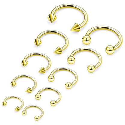 Septum Rings 18G Surgical Steel Snake Bite Jewelry Long Spike & Round Horseshoe Lip Rings Smiley Piercing Jewelry for Women Men 6mm 8mm 10mm 12mm 14mm - color: 18G Gold - 6mm, 8mm, 10mm, 12mm, 14mm (1 pair each)