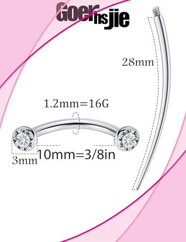 F136 Titanium 16g 6/8/10mm Eyebrow/Rook/Snug/Vertical-Labret/VCH/Snake-Eyes/Anti-Tragus/Christina/Daith/Belly-Button/Bridge/Hood/Surface Curved Barbell Piercing Jewelry for Women Men - color: White, size: 10 mm (3/8 in)