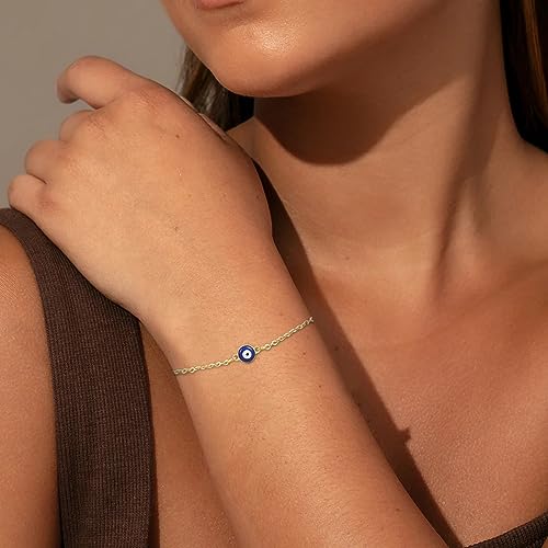 Fesciory Evil Eye Bracelet for Women, Gold Plated Adjustable Chain Jewelry | Blue Evil Eye Charm Bracelet, Lucky Amulet Symbolism, Dainty Adjustable Chain, Daily wear, Jewelry gifts - color: Gold-12