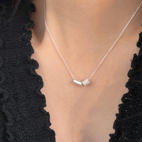 925 Sterling Silver Necklace for Women Trendy, Charming Layered Necklace with Cubic Zirconia Pendant for Her Womens Dainty Diamond Choker Necklaces Holiday Jewelry Gifts for Mom Wife Daughter Lover - color: CZ Necklace-silver05