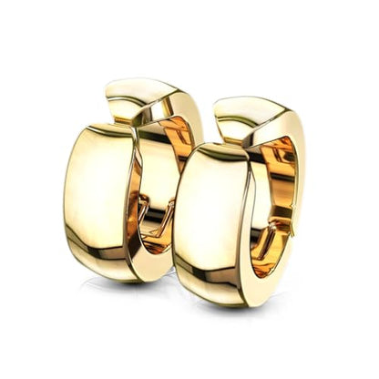 Aloha Earrings Domed Cuff Clip On Non-Piercing Huggie Hoop Earrings - style: Gold Tone