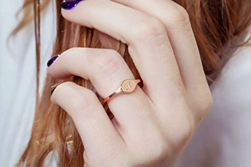 Women Round Signet Ring in Solid Gold 9K, 14K, & 18K, Personalized Chevalier, Custom Initial Engraved Ring, Personalized Birthday Gift, RN330