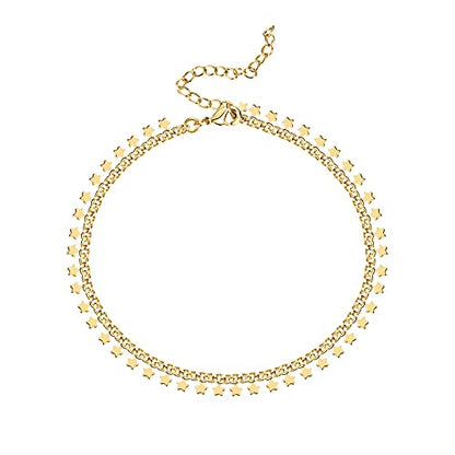 PAVOI 14K Gold Plated Anklet for Women - Trendy Link Chain Ankle Bracelet Summer Jewelry - Boho Dainty Anklets with Cubic Zirconia, Beaded, Evil Eye, Star, Station, Pearls Adjustable Gold Jewelry - style: Star