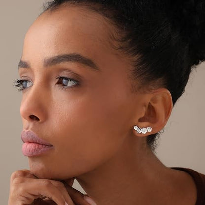 LeCalla 925 Sterling Silver Ear Crawler Earrings for Women | Flower Ear Climber Earring with Cubic Zirconia | Hypoallergenic CZ Stud Earring Cartilage Jewelry 20MM