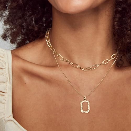 HUASAI Boho Necklaces for Women Dainty Layered Choker Necklace Bohemian Turquoise Necklace Statement Jewelry Western Cowgirl Country Concert Outfits Accessories - color: O Gold Square Necklace