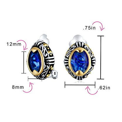 Bali Button Style Two Tone Red Blue Brown Crystal Oval Clip-On Earrings - color: Blue