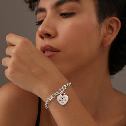 Personalized Name Heart Charm Bracelet for Women | Customized Charm ID Name Bracelet with Custom Birthstone | Customized Jewelry Gift for Her