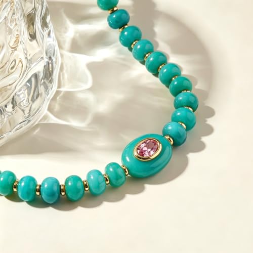 Chunky Beaded Necklace for Women Colorful Bead Choker Necklace Fashion Trendy Summer Boho Bead Statement Necklaces Beach Vocation Holiday Jewelry Gifts - color: Turquoise Beaded