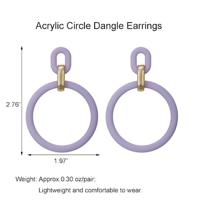 RUOFFETA Acrylic Rectangle Earrings, Fashion Acrylic Square/Oval/Hoop Statement Drop Earrings for Women - color: Lavender Hoop