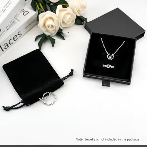 Quacc Small Jewelry Gift Box and Velvet Bag, Necklace Bracelet Earring Cardboard Organizer Square Jewellery Gift Box Pendent Storage Case for Birthday Xmas Christmas Wrapping (Black) - color: Black