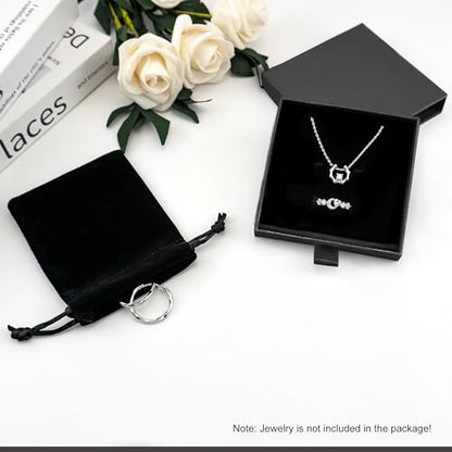Quacc Small Jewelry Gift Box and Velvet Bag, Necklace Bracelet Earring Cardboard Organizer Square Jewellery Gift Box Pendent Storage Case for Birthday Xmas Christmas Wrapping (Black) - color: Black
