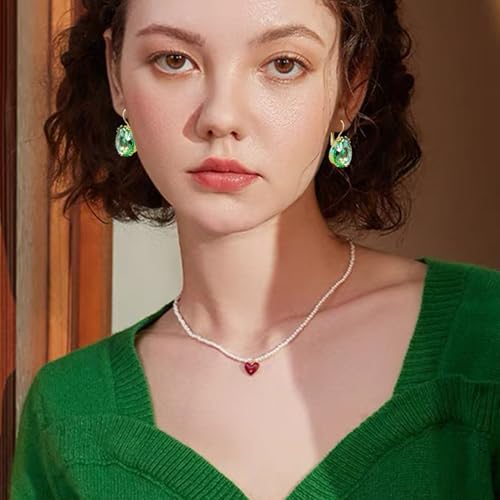 14K Gold Teardrop Crystal Leverback Earrings Sparkly Rhinestone Water Droplet Dangle Drop Earrings For Women - color: Grass Green