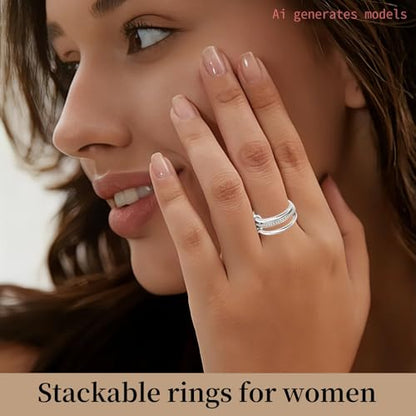 Stackable Rings Women Non Tarnish 18K Gold CZ Interlocking Ring Set | 18K Gold Plated, Hypoallergenic & Non Tarnish, Cubic Zirconia, Mixed Metals, Dainty Stacking Set, Gift for Her - color: silvery