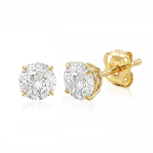 14k Gold Solitaire Round Cubic Zirconia Earrings Studs for Women & Men | Anti Tarnishing CZ Stud Earrings with 14k Gold Butterfly Pushbacks | 4MM-7.5MM by MAX + STONE - color: Yellow Gold, size: 5 mm