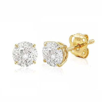14k Gold Solitaire Round Cubic Zirconia Earrings Studs for Women & Men | Anti Tarnishing CZ Stud Earrings with 14k Gold Butterfly Pushbacks | 4MM-7.5MM by MAX + STONE - color: Yellow Gold, size: 5 mm