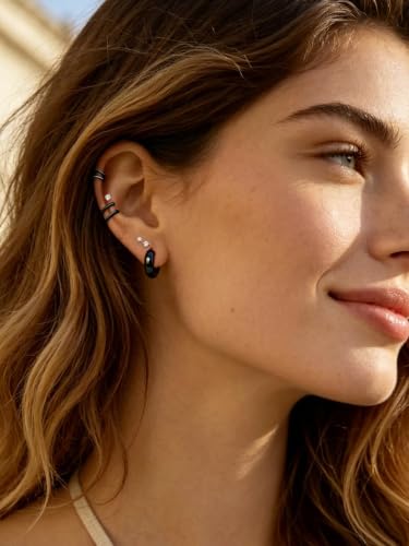 Bestyle Gold Huggies Earrings for Women Hypoallergenic 925 Sterling Silver Post Huggie Hoop Earrings Thick Lightweight Small Hoop Earrings 8/10/12/14mm - color: Black, size: 8mm