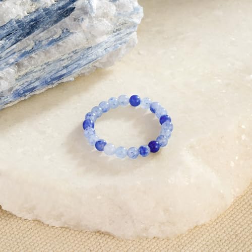 NLIEO Handmade Natural Gemstone Crystal Beaded Stretch Band Ring for Women | Handmade, 3mm Natural Stone, Size 7-12, Stretchy, Beaded Jewelry, Green Bead Rings, Trendy Jewelry Gift - style: Blue Aventurine
