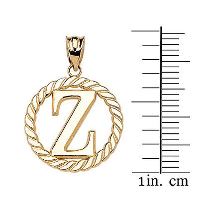 Polished 10k Yellow Gold Personalized Initial "A-Z" Roped Circle Charm Pendant - style: Z