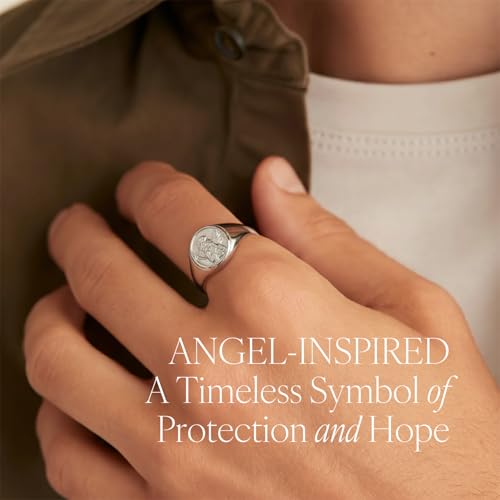 Gold Chunky Signet Stackable Pinky Ring for Women Men, Guardian Angel Cherub, Tarnish-Resistant 18K Gold Plated Stainless Steel Size 3 4 5 6 7 8 9 10 11 - color: Silver