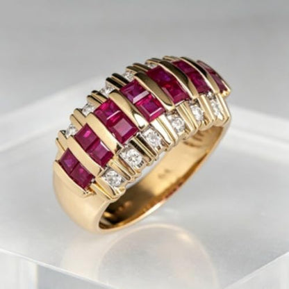 Bold Oversized Inlaid Garnet Crystal Multicolor Simulated Gemstone Statement Ring for Women Eye-catching Cocktail Daily Stackable Finger Jewelry