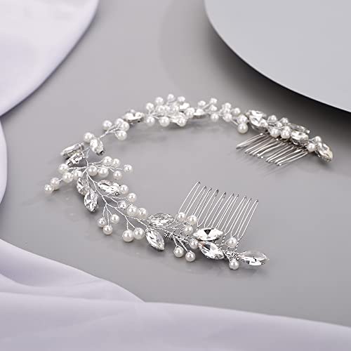Hair Vine for Women Bridal Hair Comb for Bride Pearls Crystal Hair Comb Slide SILVER