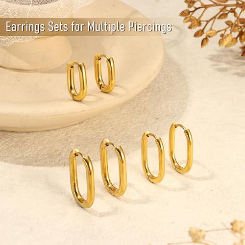 18K Gold Plated Hoop Earrings for Women Trendy Small U Hoop Earrings Set Stainless Steel Hypoallergenic Lightweight Chunky Huggie Hoops Cartilage Earring Stack Dainty Jewelry for Women Men(Gold-Hoop Earrings)