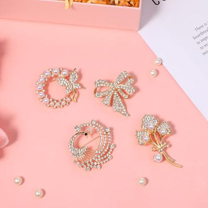 4pcs Brooches and Pins for Women, Flower Brooch, Crystal Pearl Brooch, for Women Fashion Accessories - style: Peacock