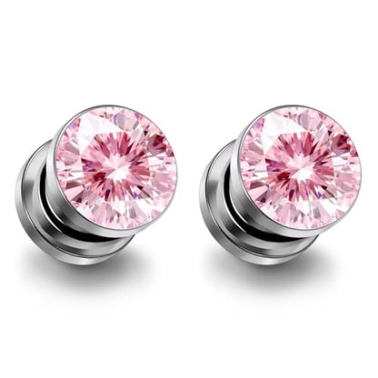 Astm F136 Titanium CZ Ear Gauges Screw Fit Flesh Tunnels Plugs Gauges Earring Expander Stretcher Ear Tunnels For Ears 10G 8G 6G 4G 2G 0G 00G Plug Earrings Body Piercing Jewelry For Women Men - color: 4G Gauges,Pink CZ