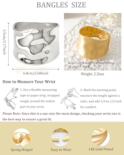 Bangle Bracelets for Women | 14K Gold Plated Trendy Wide Bracelets | Hinged Arm Cuff Bangles Chunky Bracelet for Women - color: Style A-Silver Plated Bangles