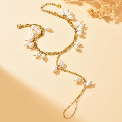 Toe Ankle Bracelets for Women Waterproof, 18K Gold Plated Pearl Anklet Dainty Layered Pearl Daisy Tassel Cubic Zirconia Star Adjustable Link Chain Anklets, Summer Beach Boho Foot Jewelry - style: Y-Layered Pearls Tassel Anklet