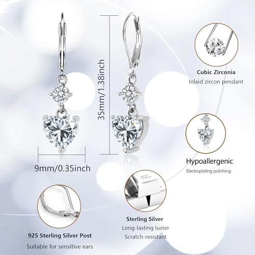 Silver Dangle Double Hoop Earrings For Women Paperclip Link Earring | Drop Small Silver Earrings Square Huggie Paperclip Dangly Hoop Silver Hoops Earrings Jewelry - color: Silver Heart