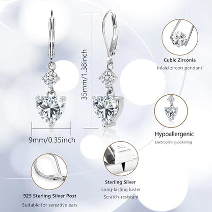 Silver Dangle Double Hoop Earrings For Women Paperclip Link Earring | Drop Small Silver Earrings Square Huggie Paperclip Dangly Hoop Silver Hoops Earrings Jewelry - color: Silver Heart
