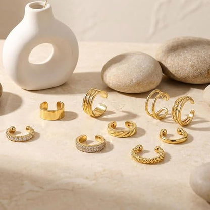 12Pcs Ear Cuffs Non Piercing 14K Gold Plated Ear Cuff Earrings for Women Adjustable Non Pierced Ears Clip on Cartilage Earrings Set Jewelry - color: A3: 12set ear cuff