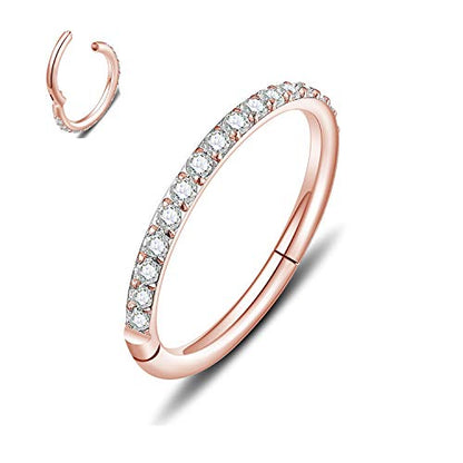 MissNity 20G, 18G, 16G, 14G Hinged Nose Rings Hoop with Gem in 316L Surgical Steel, Septum Clicker Cartilage Earrings Conch Daith Helix Rook Ear Lobe Piercing Jewelry, Diameter 6mm to 12mm - color: 03: Rose gold - Clear CZ