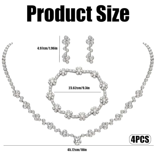 1 Piece Silver Jewelry Sets for Women Rhinestone Necklace Earrings Bracelet Set Prom Jewelry Bridal Bridemaid