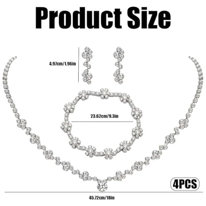 1 Piece Silver Jewelry Sets for Women Rhinestone Necklace Earrings Bracelet Set Prom Jewelry Bridal Bridemaid