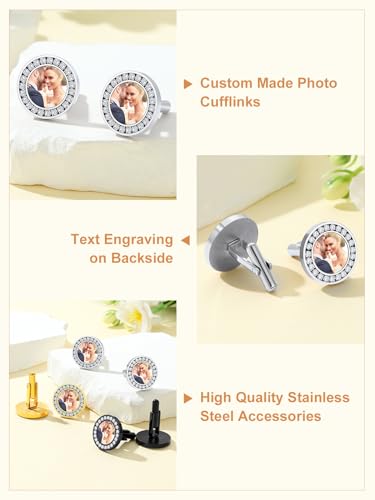 Custom4U Custom Photo Cufflinks for Men Father of the Bride Gifts - color: B-Round Photo-Steel