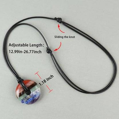Anjiucc Natural Gemstone Pendant Necklce Lucky Coin Crystal Necklace Donut Pendnat with Adjustable Rope Healing Crystal for Men - color: 7 Chakras