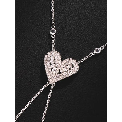 Sexy Rhinestone Heart Bra Body Chain Necklace Festival Rave Crystal Non Piercing Nipple Chain Jewelry Bikini Lingerie Nipple Body Jewelry for Women Party - color: Silver
