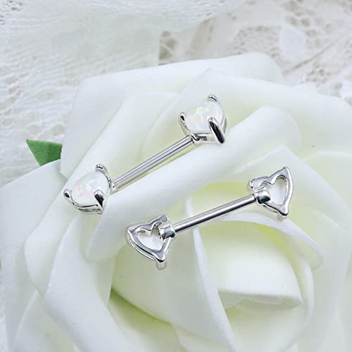 2PCS 14G Nipple Bars 316L Stainless Steel Nipple Barbell Ring Clear CZ Heart Nipple Rings Nipple Piercings Jewelry for Women - color: silver mix