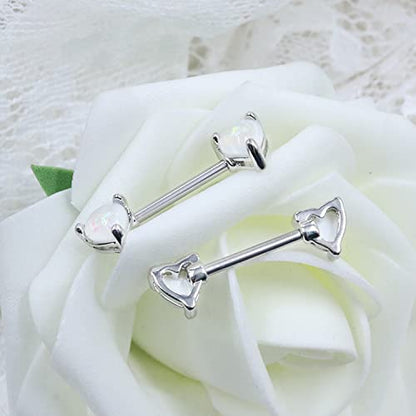 2PCS 14G Nipple Bars 316L Stainless Steel Nipple Barbell Ring Clear CZ Heart Nipple Rings Nipple Piercings Jewelry for Women - color: silver mix