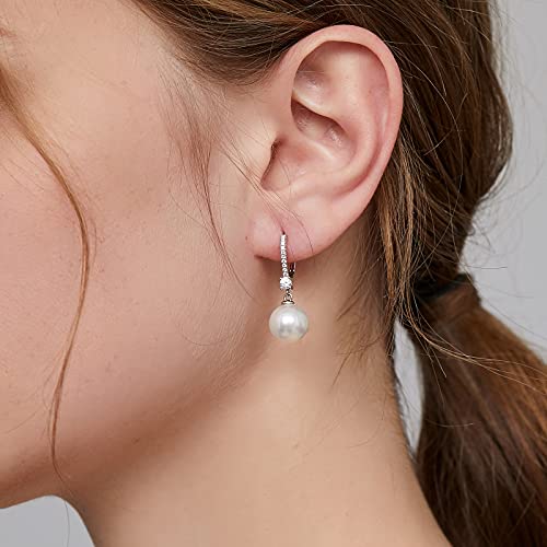 Jiamiaoi Pearl Dangle Earrings 925 Sterling Silver Pearl Earrings for Women 10mm White/Black Pearls - color: A1-White-8mm Pearl