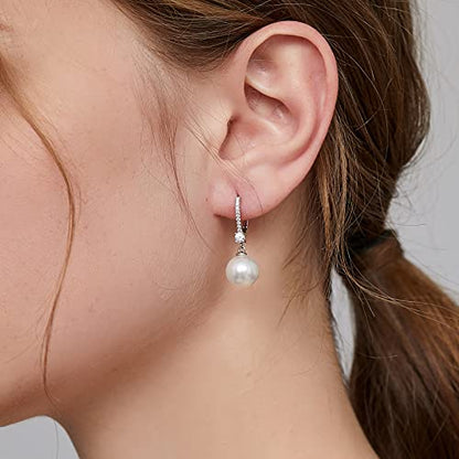Jiamiaoi Pearl Dangle Earrings 925 Sterling Silver Pearl Earrings for Women 10mm White/Black Pearls - color: A1-White-8mm Pearl