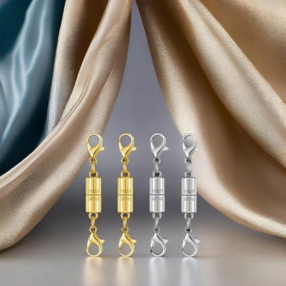 Magnetic Jewelry Clasps, 925 Sterling Silver, Strong Magnetic Closures for Necklaces and Bracelets (4pcs Golden Silvery) - color: 4pcs golden silvery