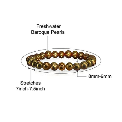 Savlano 8-9MM Cultured Freshwater Baroque Pearl Stretch Bracelet 7 Inches. Available In a Range of Beautiful Colors, For Women Comes with Gift Box - color: Chocolate
