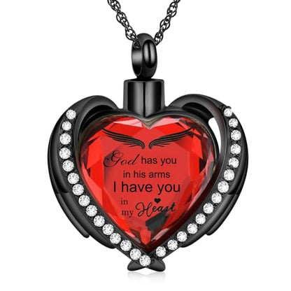 shajwo Cremation Heart Urn Necklace Ashes Jewelry for Women Men Keepsake Pendant Memorial Locket Ash Holder - color: Wing-G Red