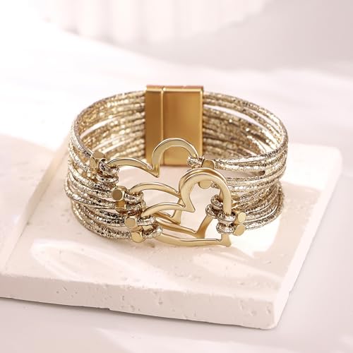 Fesciory Leather Wrap Bracelets for Women, Boho Western Layered Jewelry | Layered leather cuff bracelets, Easy on and off, Boho western style, Daily wear, Gift for women - color: Gold 1