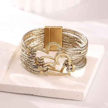 Fesciory Leather Wrap Bracelets for Women, Boho Western Layered Jewelry | Layered leather cuff bracelets, Easy on and off, Boho western style, Daily wear, Gift for women - color: Gold 1